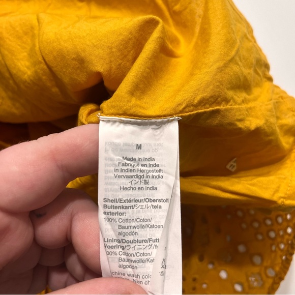J. Crew Women's Eyelet Blouse Mustard Yellow Medium Shortsleeve - Picture 3 of 6